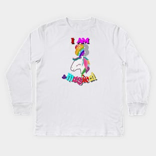 unicorn 8th birthday: I am 8 and magical Kids Long Sleeve T-Shirt